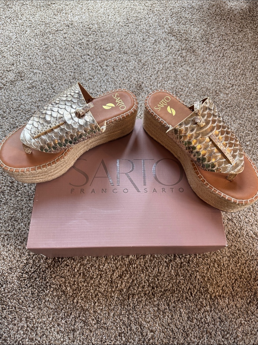 Franco Sarto Metallic Gold Woven Wedge Sandals